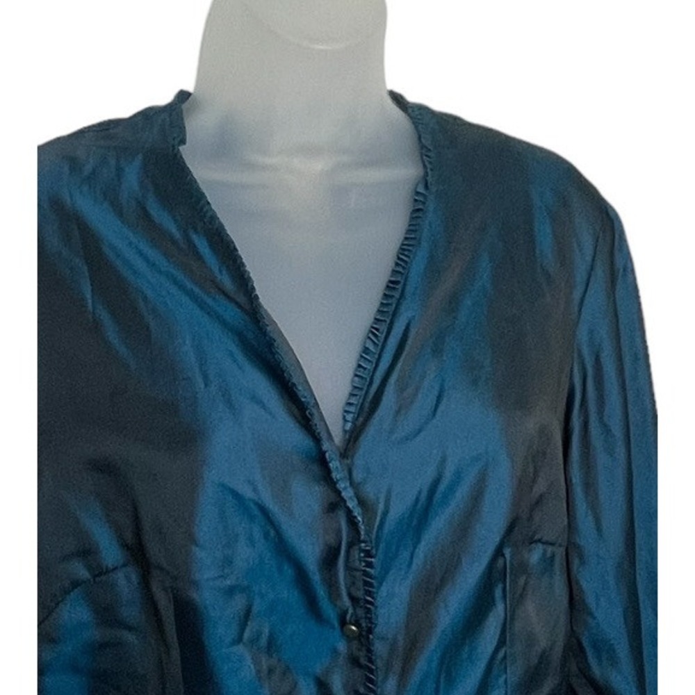 Vtg April Cornell Small Blouse Button Front Long Sleeve Iridescent Ruffle Trim - Picture 3 of 9